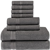 Home Labels 8 Pack Bath Towel Set Grey for Kitchen and Bath - Premium 600 GSM 100% Ring-Spun Cotton 2 Bath Towels, 2 Hand Towels & 4 Washcloths - Quick Dry - Highly Absorbent - Perfect for Daily Use